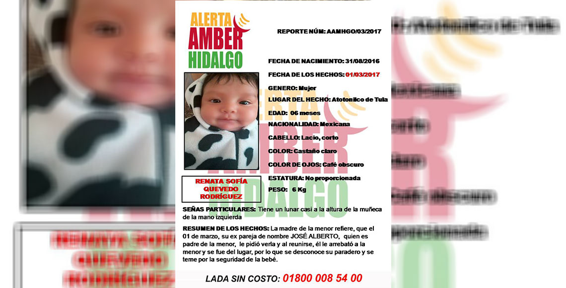 Activan alerta AMBER por bebé desaparecida en Atotonilco de Tula - Quadratín Hidalgo (Registro)