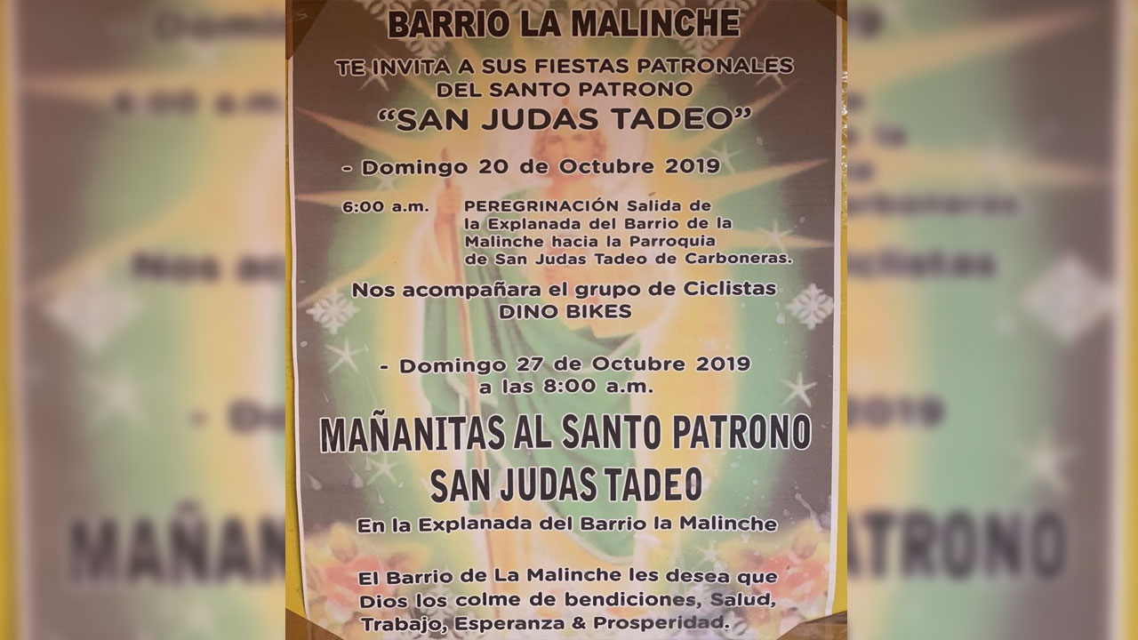 Invita barrio La Malinche a fiesta patronal de San Judas Tadeo