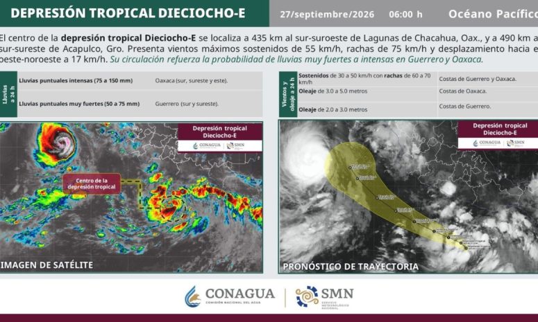 Se forma depresión tropical Dieciocho-E en el Pacífico